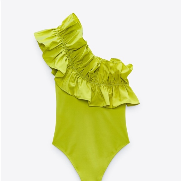 Zara Swim Zara One Shoulder Maxi Ruffled One Piece Swimsuit Lime Green Poshmark